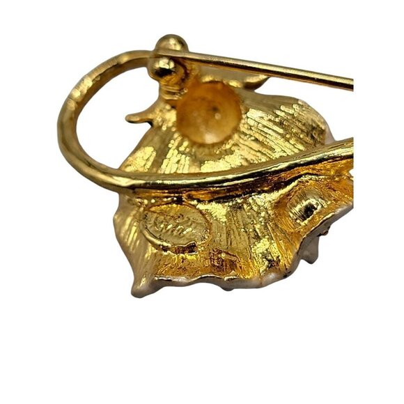 Joan Rivers 1980s Soft Pink Enamel Flower Brooch Swarovski Crystal Accent VTG - Picture 10 of 13